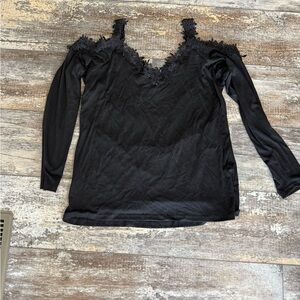 Black Ruffled Long Sleeve Blouse